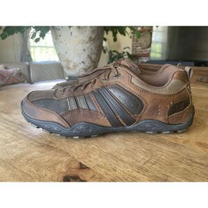 Skechers Men's Size 8 US Diameter Murilo Brown Leather Lace-Up Sneakers Shoes